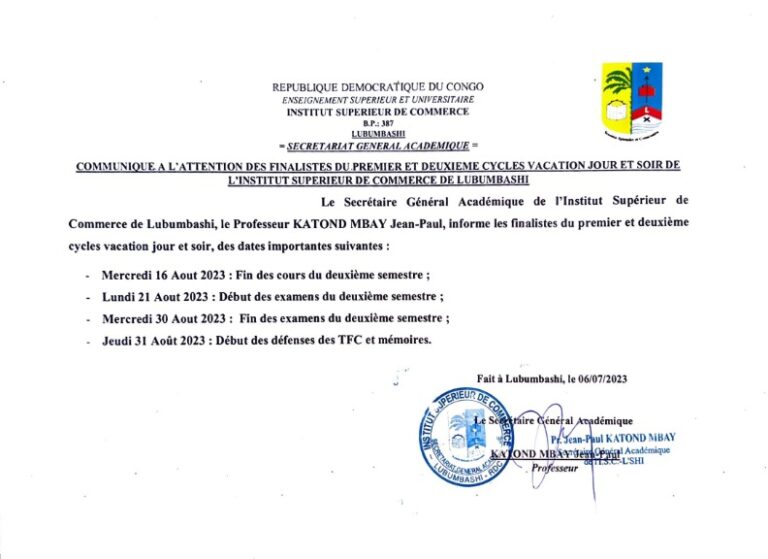 Communiqué à l'attention des finalistes du premier et deuxième cycles vacation jour et soir