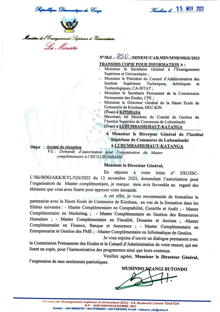 Autorisation d'ouverture d'un master complémentaire